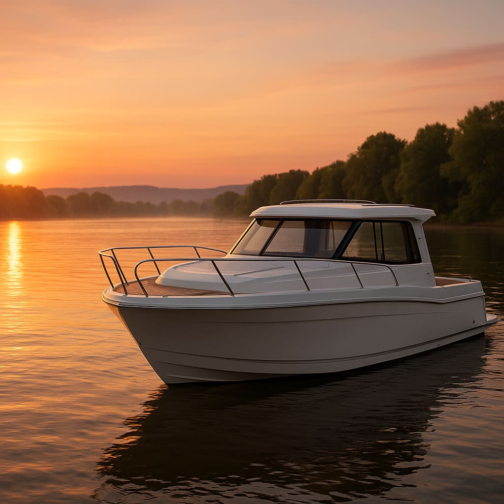 Boot auf der Donau bei Sonnenuntergang